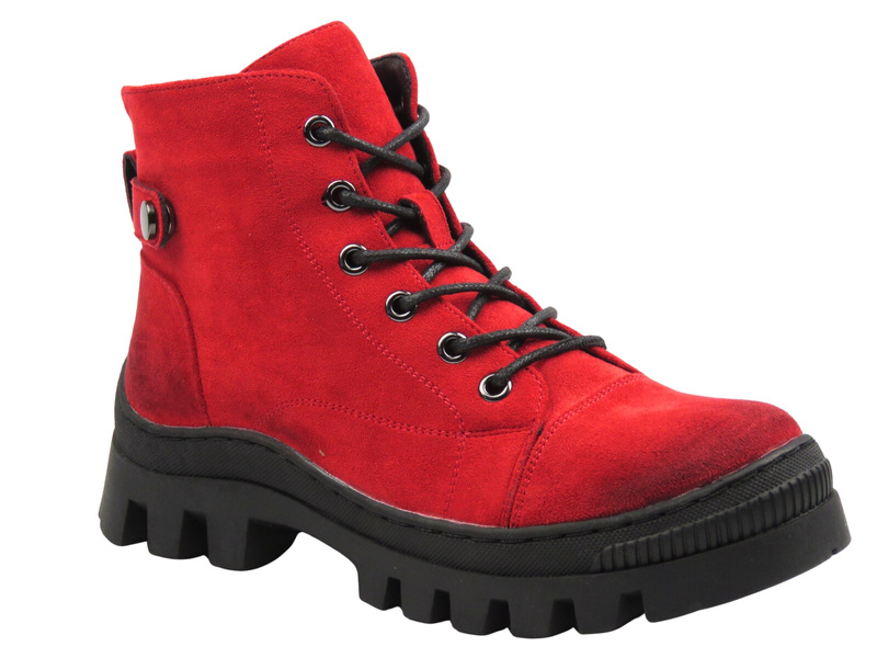 Ocieplane botki damskie - Potocki 25-19317, czerwone