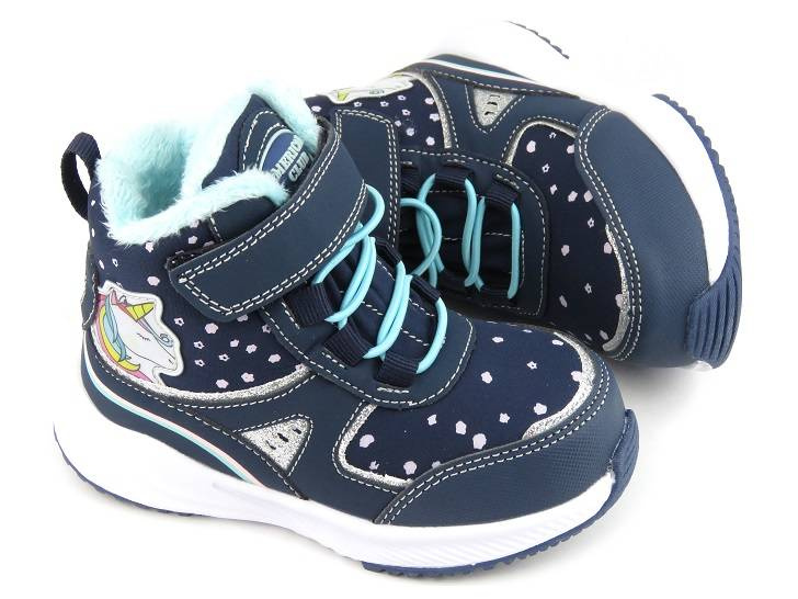 Śniegowce dziecięce z jednorożcem - AMERICAN CLUB Softshell RL 93/22, granatowe