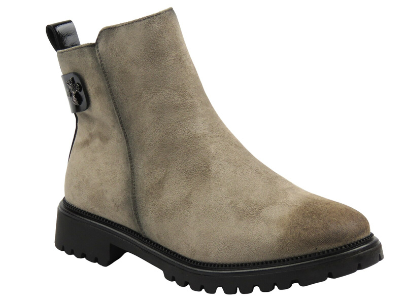 Ocieplane, klasyczne botki damskie khaki Potocki 25-19314