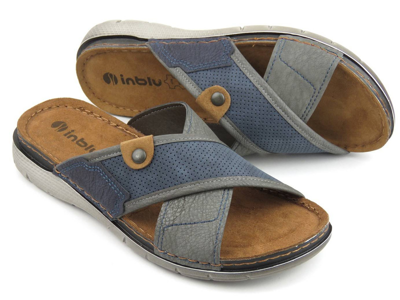 Klapki męskie ze skórzaną wkładką - INBLU VI-09, granatowe