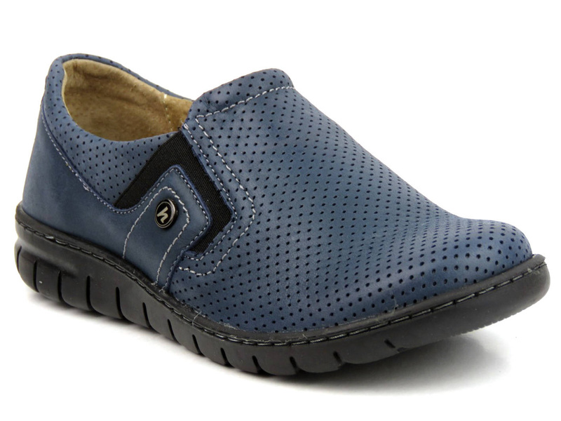 Wygodne półbuty damskie slip on - Helios Komfort 329, granatowe