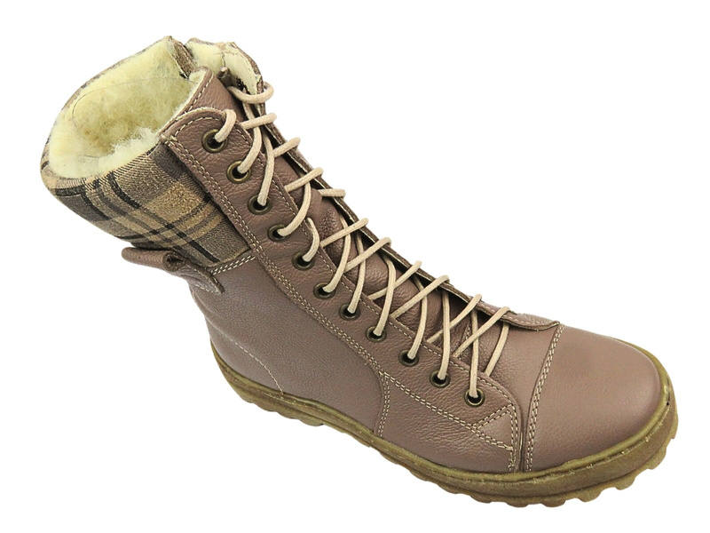 Skórzane trapery damskie - HELIOS Komfort 611, khaki
