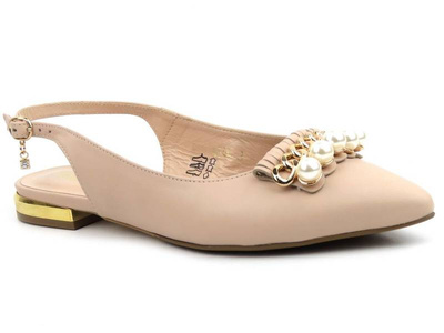 Eleganckie sandały damskie z noskiem w szpic - Conhpol Bis B-4544, beżowe