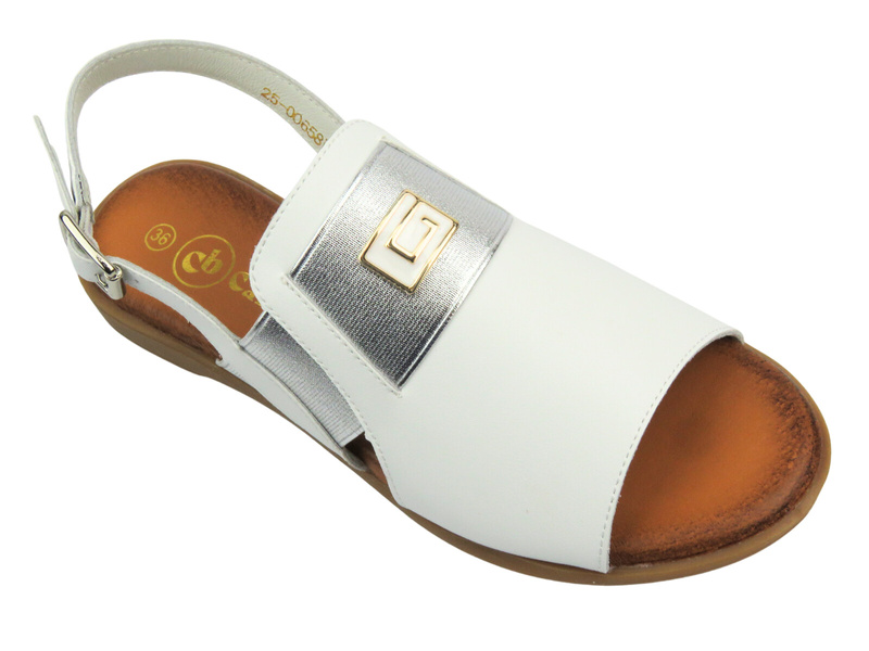 Skórzane sandałki damskie - Cambell 25-00658, białe