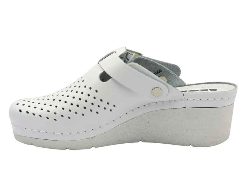 Skórzane Klapki Damskie Leon 1000, białe
