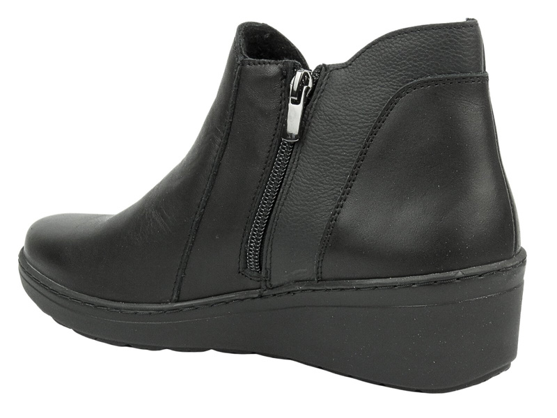 Eleganckie Botki Damskie Na Koturnie - HELIOS Komfort 596, Czarne 