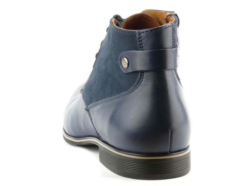 Skórzane trzewiki męskie z suwakiem - Conhpol 4637, granatowe