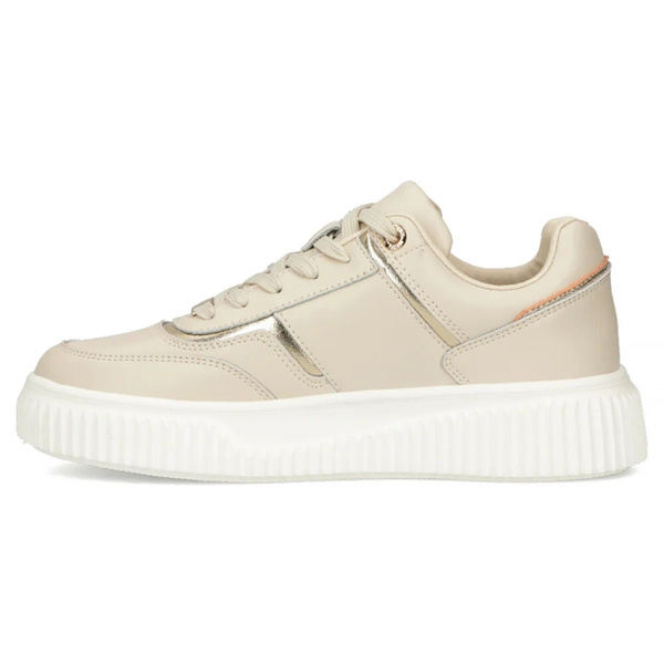 Skórzane sneakersy damskie na platformie - Filippo DP6727/25, beżowe 