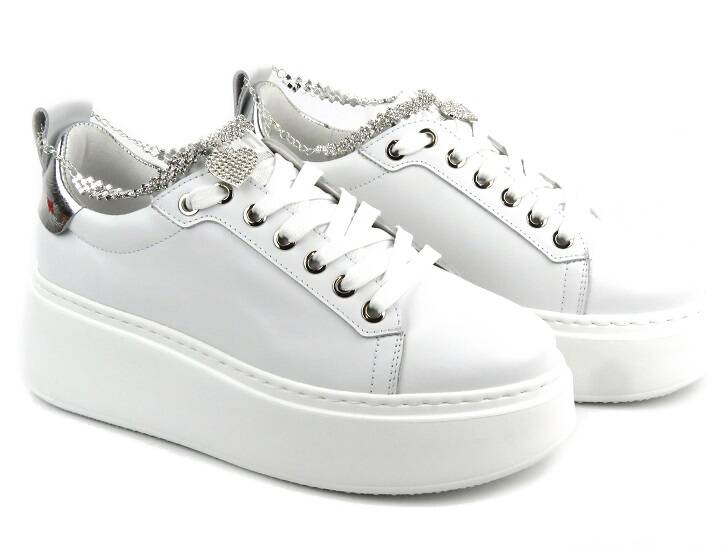 Sportowe buty damskie na platformie - CheBello 4406, białe