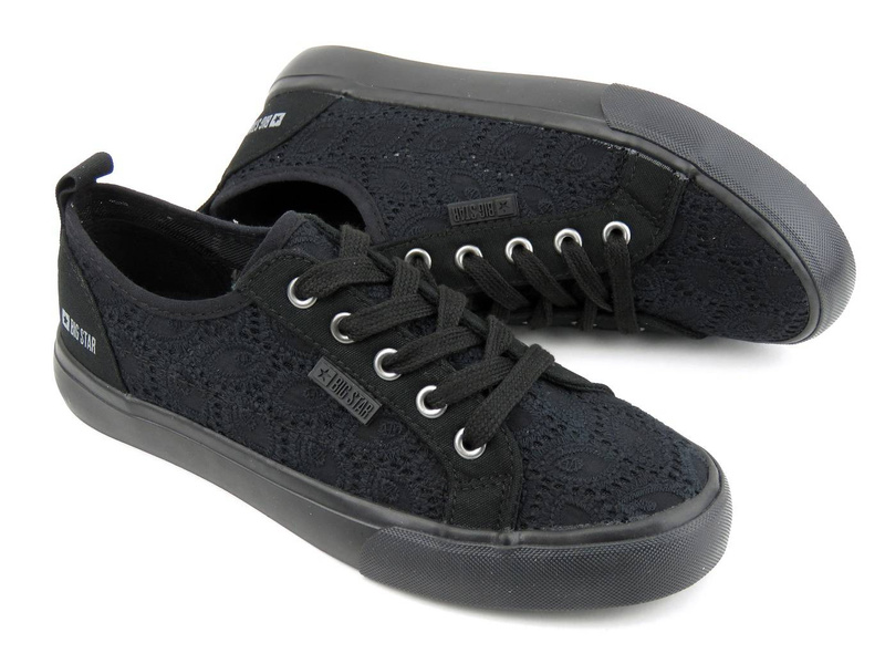 Trampki damskie z koronkową cholewką - BIG STAR JJ274064, czarne