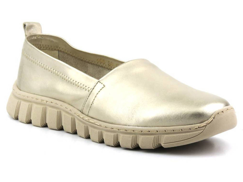 Skórzane półbuty, buty damskie wsuwane - HELIOS Komfort 405, złote