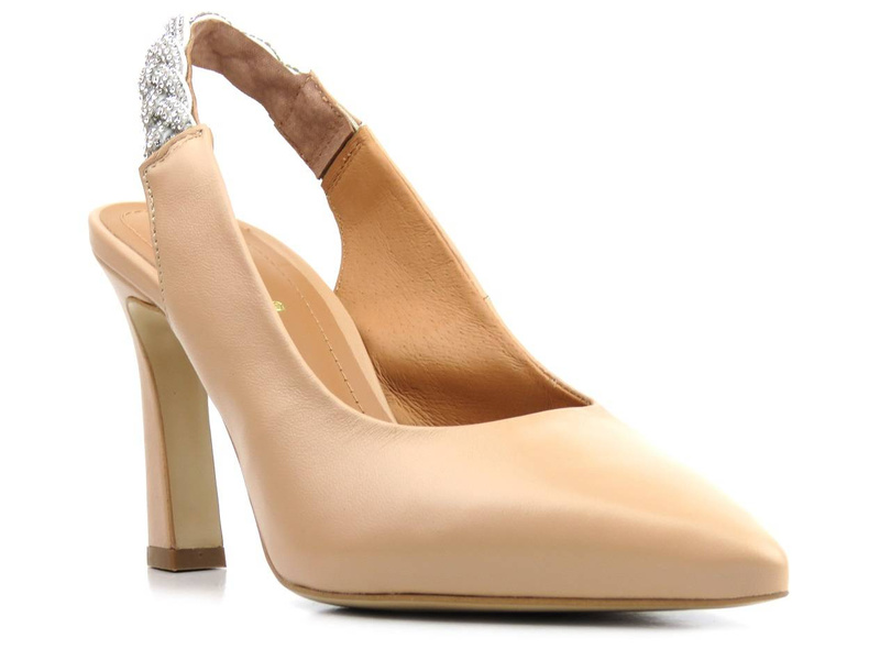 Skórzane czółenka na poszerzonej szpilce - VENEZIA 2660 800, beżowe