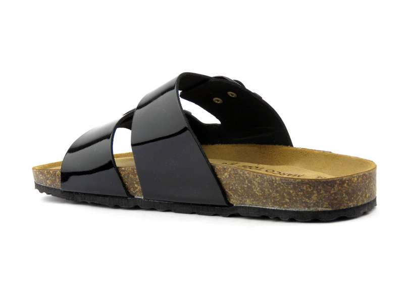 Skórzane klapki damskie z regulowanymi paskami - MARCO TOZZI 27405, czarne