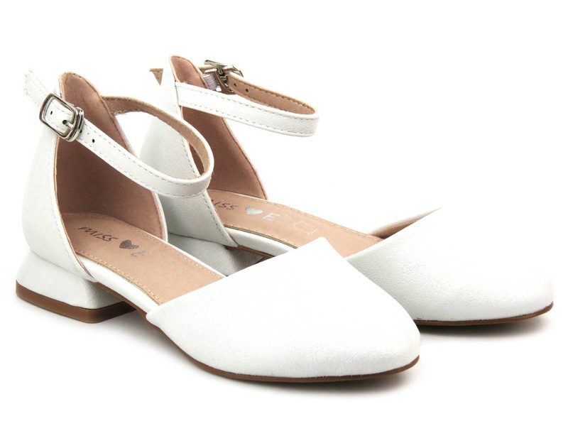 Eleganckie czółenka dziewczęce na obcasie, buty komunijne - Miss E 23DZ35-5603, białe