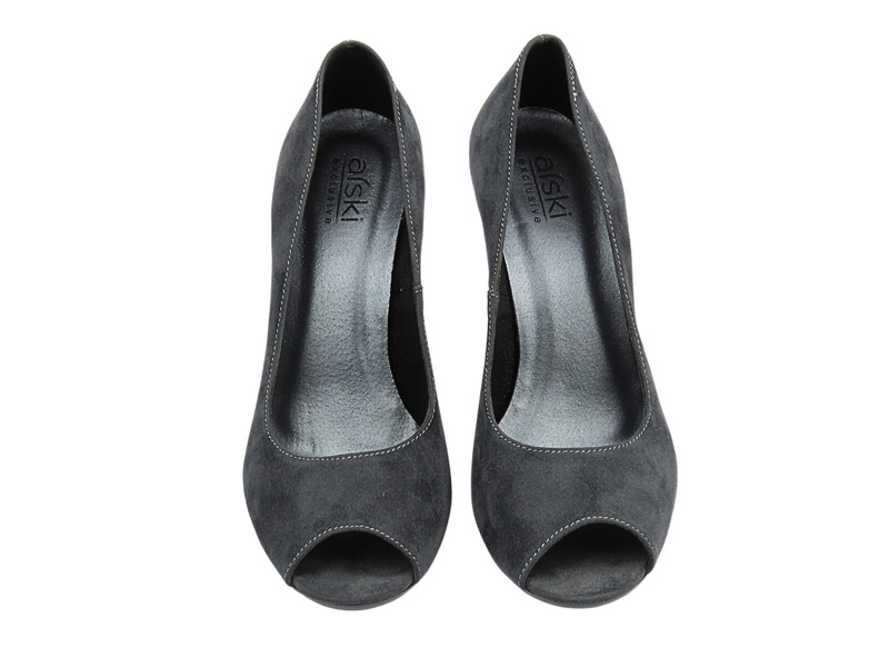 Eleganckie czółenka zamszowe na szpilce ALSKI 418 szare