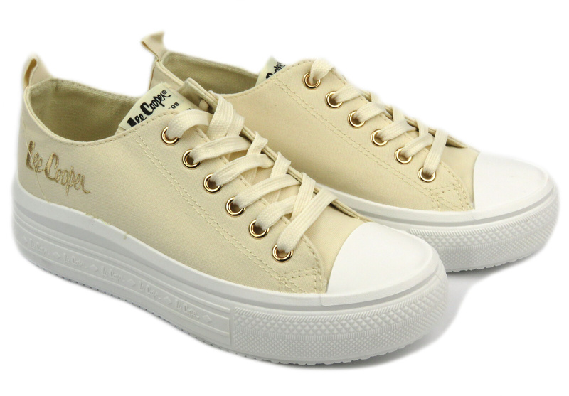 Trampki damskie na platformie - Lee Cooper LCW-24-44-2464L, beżowe