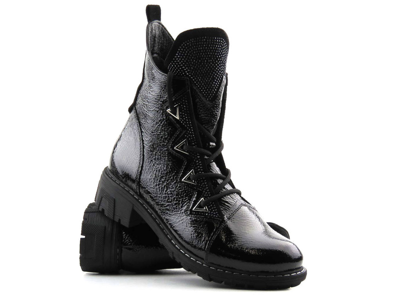 Bogato zdobione botki damskie lakierowane - VENEZIA 018419095, czarne