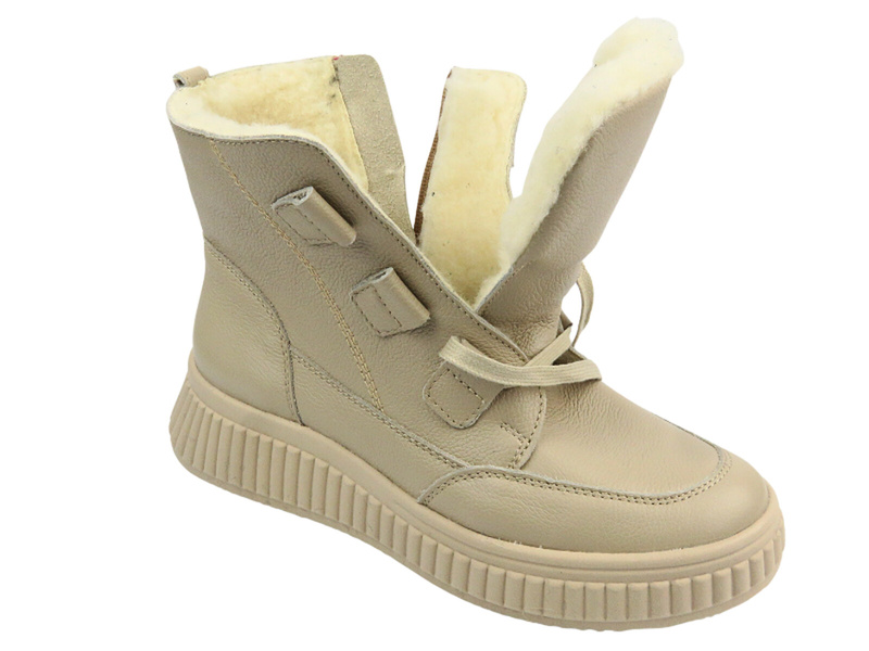 Botki Damskie Polskiej Marki HELIOS Komfort 559 Ecru Na Zamek