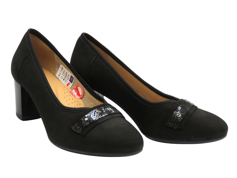 Skórzane czółenka na słupku czarne Galant 4042