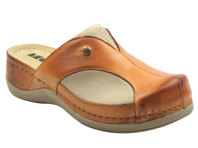 Skórzane klapki damskie brąz Leon 912 brąz