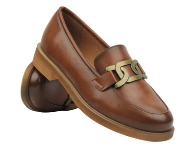 Eleganckie półbuty mokasyny damskie - Potocki 25-12425, brązowe