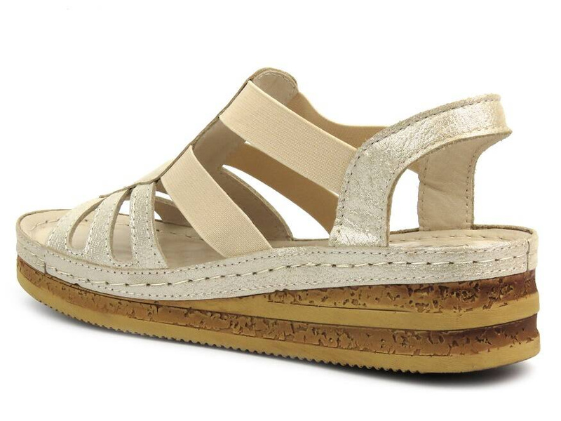 Skórzane sandały damskie - Helios 1205, złote