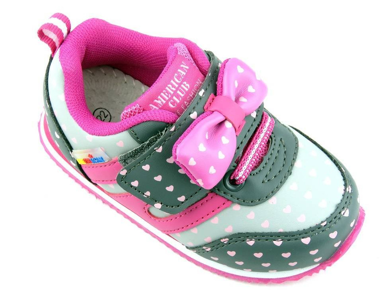 Buty sportowe dla dziewczynki - American Club BS 11/21 różowe, z serduszkami