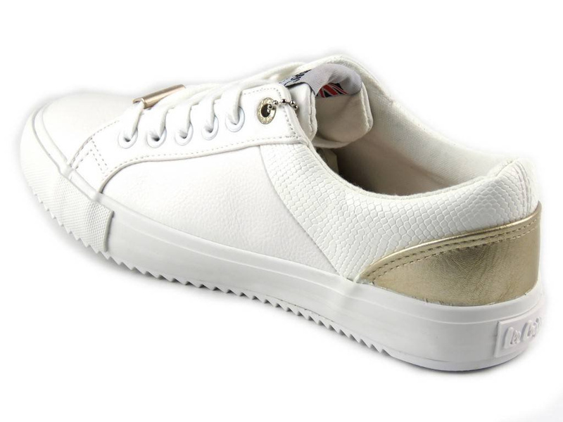 Sneakersy, trampki damskie Lee Cooper 042, białe ze złotem