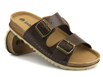 Klapki męskie z klamrami ciemnobrązowe INBLU RU-2I