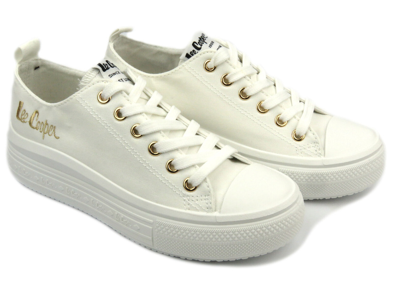 Trampki damskie na platformie - Lee Cooper LCW-24-44-2462L, białe