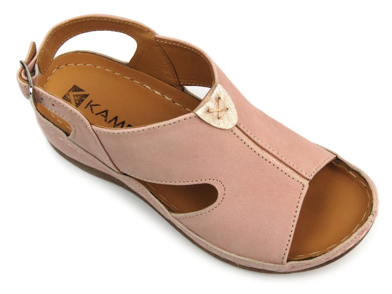 Skórzane sandały damskie - Kampa K94S2, łososiowe