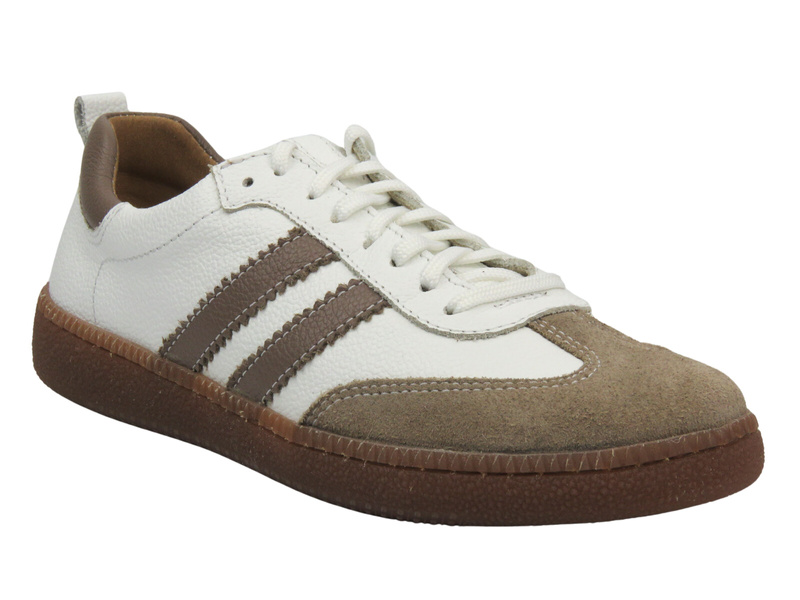 Skórzane sneakersy damskie - Best-But 1403, biało-beżowe