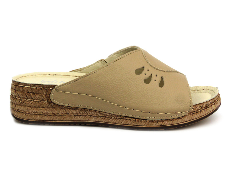 Skórzane klapki damskie - Helios Komfort 137, ecru