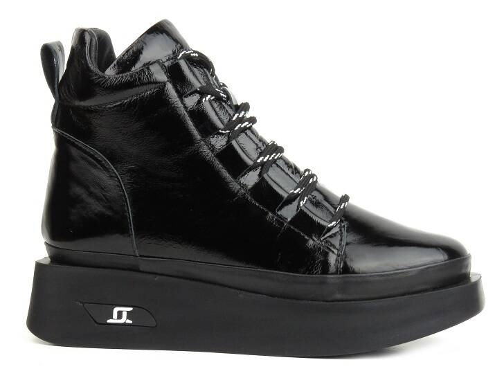 Skórzane botki damskie na platformie- Artiker 53C0886, czarne