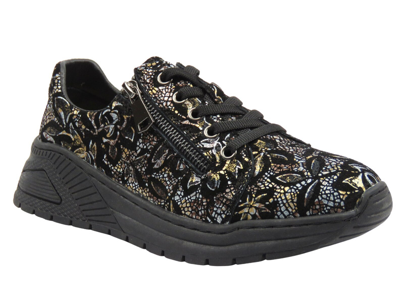 Skórzane półbuty damskie czarno-złote Nika Komfort H-233