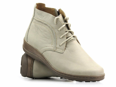 Wygodne Botki, Trzewiki Damskie - HELIOS Komfort 612-2 Ecru - Na Zamek