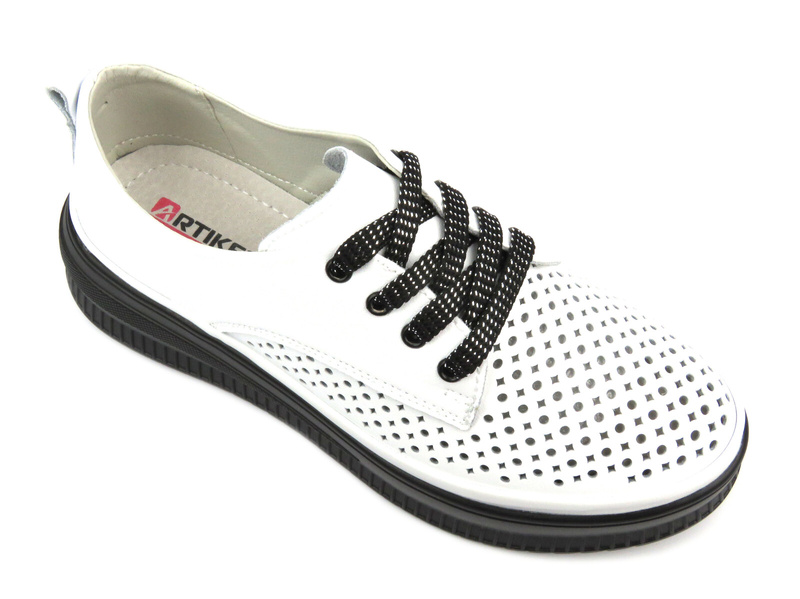 Ażurowe półbuty, sneakersy damskie - Artiker 54C1708, białe