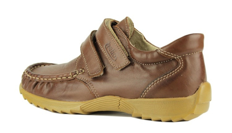 Skórzane półbuty dziecięce chłopięce na rzep - Helios 426, brązowe