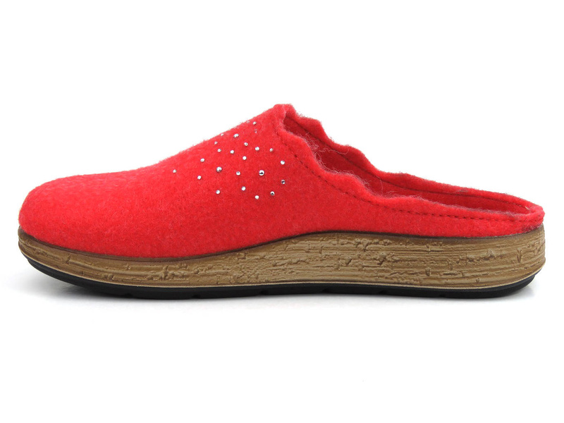 Kapcie damskie z ekologicznego filcu - INBLU ILENA 40337, czerwone z kryształkami