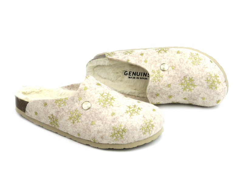 Ciepłe kapcie damskie z futerkiem w środku - GENUINS G104475, beżowo-złote