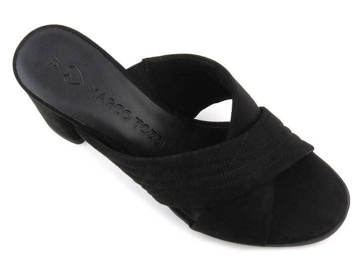 Klapki damskie na słupku - Marco Tozzi 27220, czarne