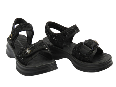 Sandały damskie na grubej podeszwie czarne Potocki 25-105301