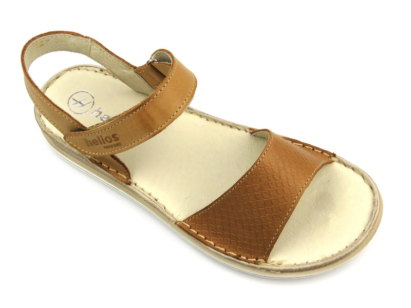 Skórzane sandały damskie - HELIOS Komfort 127, jasnobrązowe
