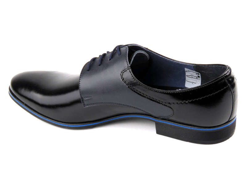 Skórzane półbuty męskie lakierowane - ROSSI 764, czarne+granat