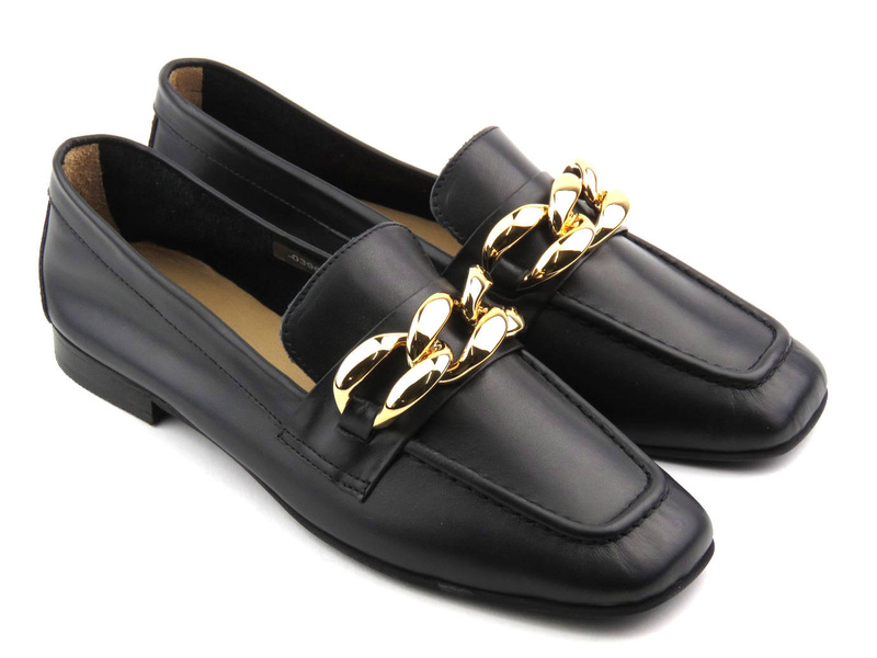 Mokasyny, lordsy damskie ze złotym łańcuchem - VENEZIA 0396801D, czarne