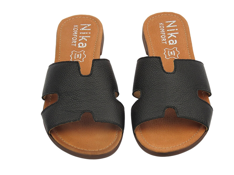 Skórzane klapki damskie Nika Komfort 1253, czarne