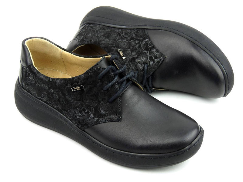 Półbuty damskie z kwiecistym wzorem - HELIOS Komfort 390S, czarne