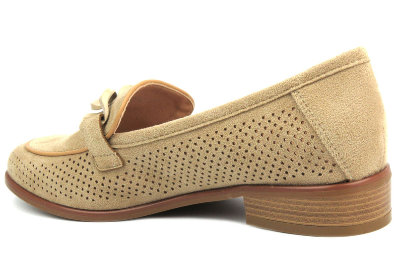 Ażurowe loafersy, półbuty damskie - Potocki 24-12052, beżowe