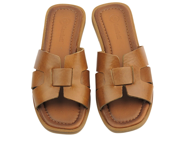 Skórzane klapki damskie brązowe Cambell 25-64310