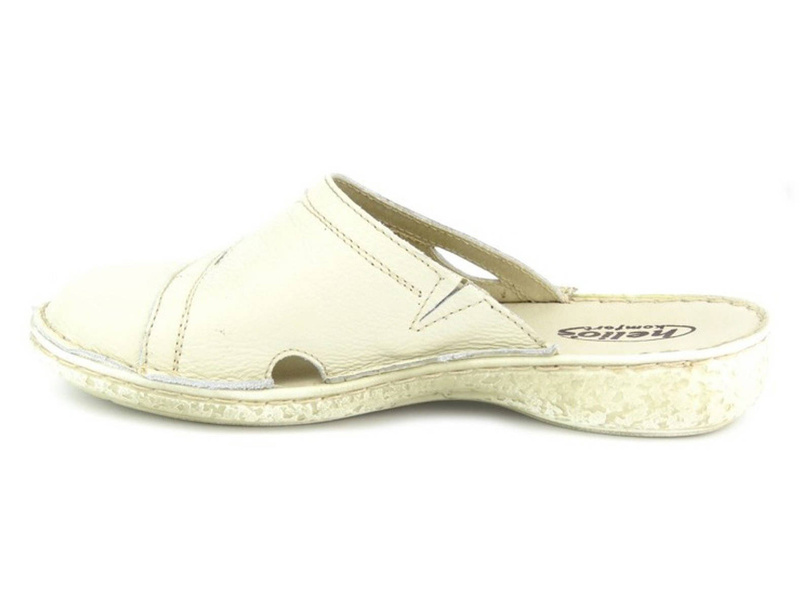 Wygodne klapki damskie ze skóry - HELIOS Komfort 632, ecru